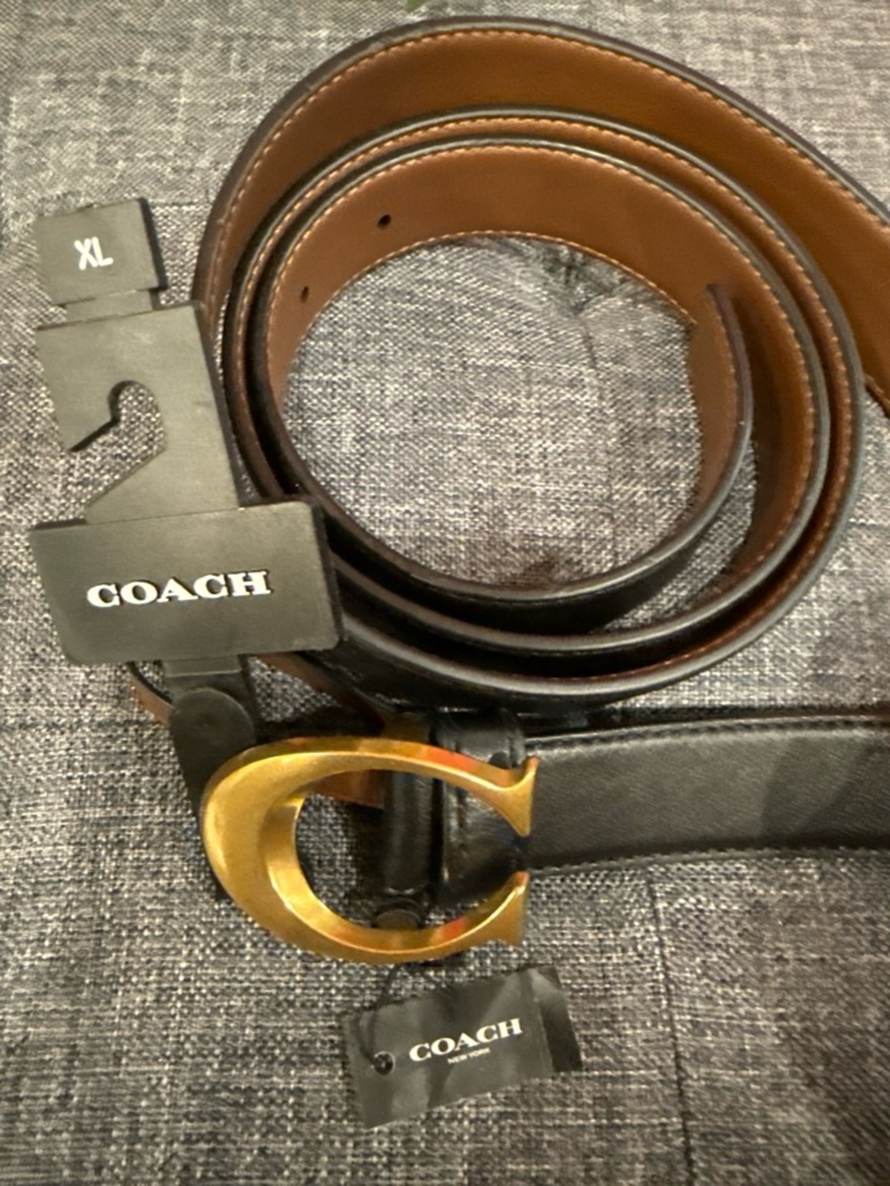 COACH Women’s Black Leather Belt with Gold 'C' Buckle